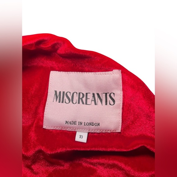 Miscreants Red Velvet One Shoulder Mini Dress w/ Gloves | Size US 6 UK 10 - Picture 7 of 9
